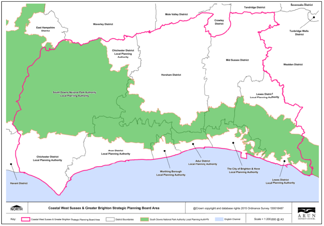 Map 1.2 Map showing the boundary of the Coastal West Sussex and Greater Brighton Strategic Planning Board Area