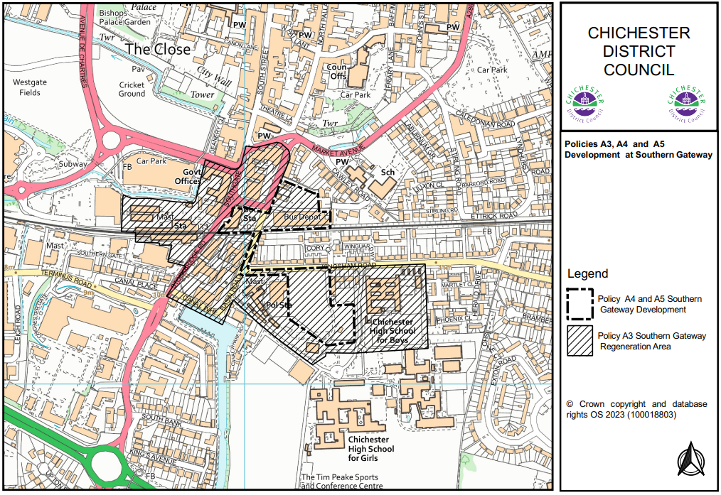 Southern Gateway Development Map. Policies A3, A4, A5