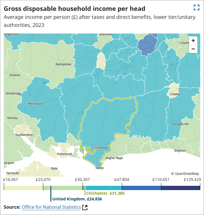 Map showing gross disposable household income per head